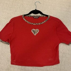 red cheetah heart top